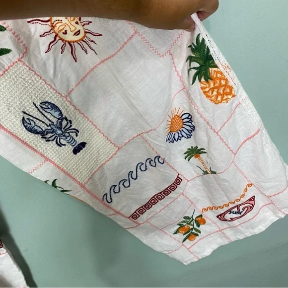 Anthropologie Pilcro Embroidered Patchwork Pants Tropical Vacation Baggy XL